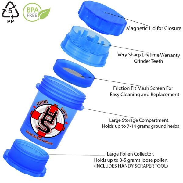 HerbSaver Large Grinder – 3.8″ x 2.4″ / 4pc / 6ct - Image 2