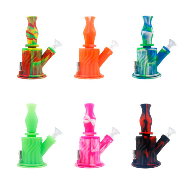 3 in 1 Silicone Water Pipe – 7″ / 14mm F / Colors Vary