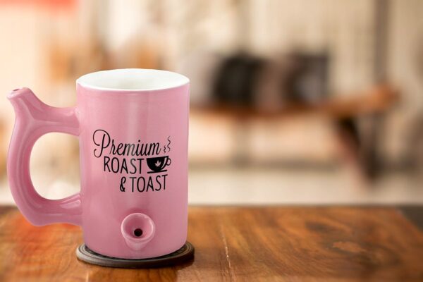 Pink roast & Toast mug with black logo - Image 4