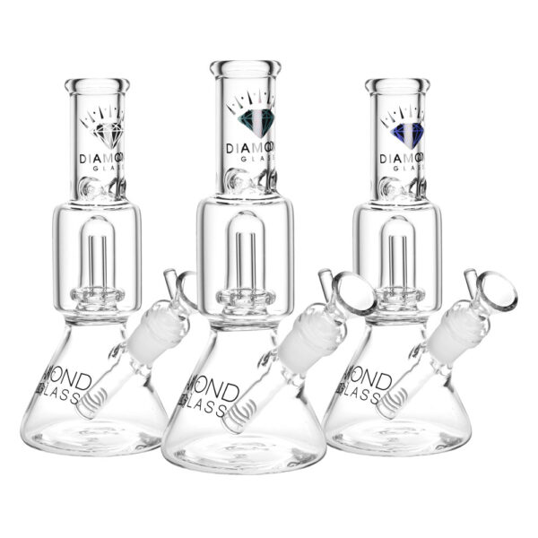 Diamond Glass Gold Little Beaker Water Pipe – 8″/14mm F/Clrs Vry