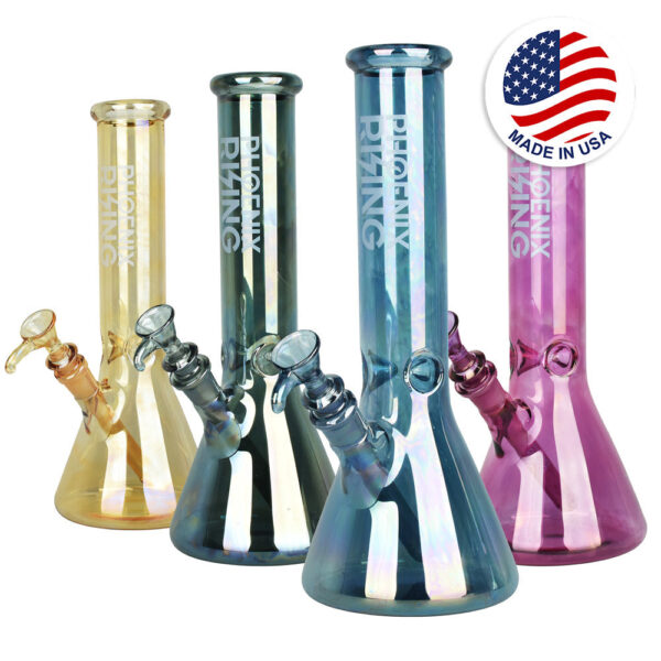 Phoenix Rising Metallic Beaker Water Pipe -12″/14mm F/Clrs Vary