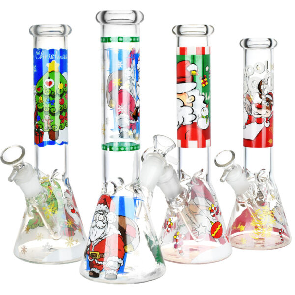 Santa Claus Themed Glass Water Pipe – 10″ / 14mm F / Designs Vary - Image 2