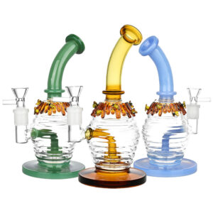 Beez Kneez Honeypot Glass Water Pipe – 8.25″ / 14mm F / Colors Vary