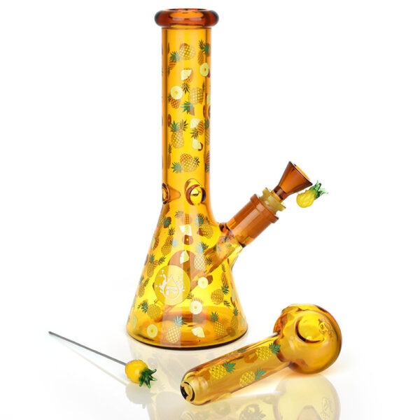 Pulsar Fruit Series Pineapple Express Herb Pipe Glow Duo – 10″ / 14mm F
