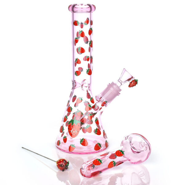 Pulsar Fruit Series Strawberry Cough Herb Pipe Glow Duo – 10″ / 14mm F - Image 2