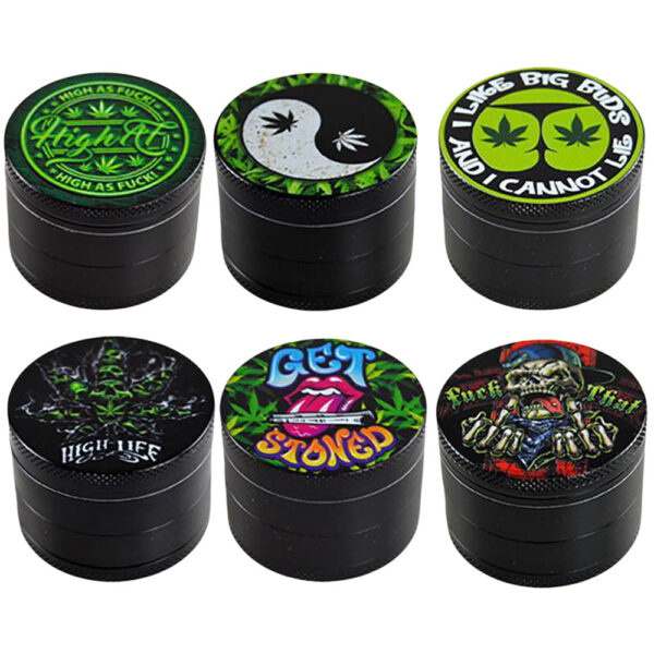 Smokezilla Graphic Metal Grinder – 4pc/2″/Asst – 6PC DISPLAY - Image 2