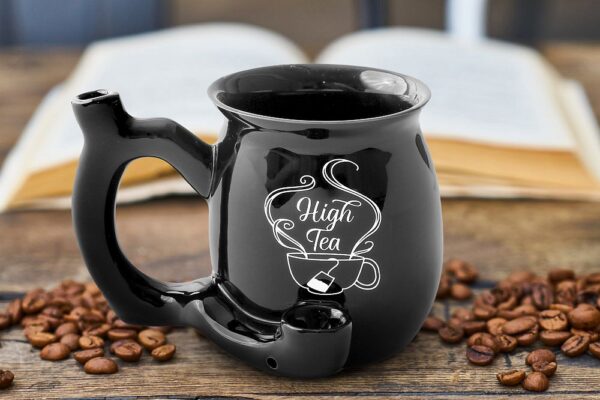 High Tea single wall Mug – shiny black with white imprint - Image 5