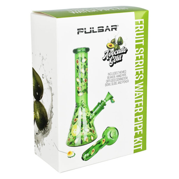 Pulsar Fruit Series Avocado Gold Herb Pipe Glow Duo – 10″ / 14mm F - Image 7