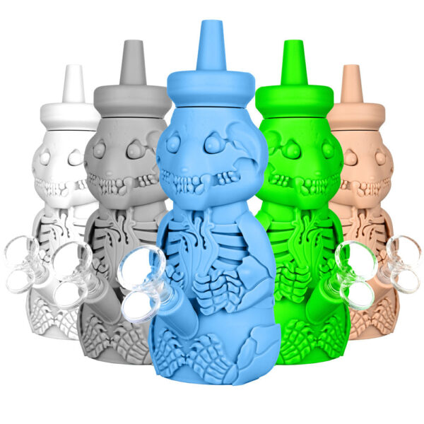 Silicone Honey Bear Skeleton Bubbler-8.5″/14mm F/Colors Vary