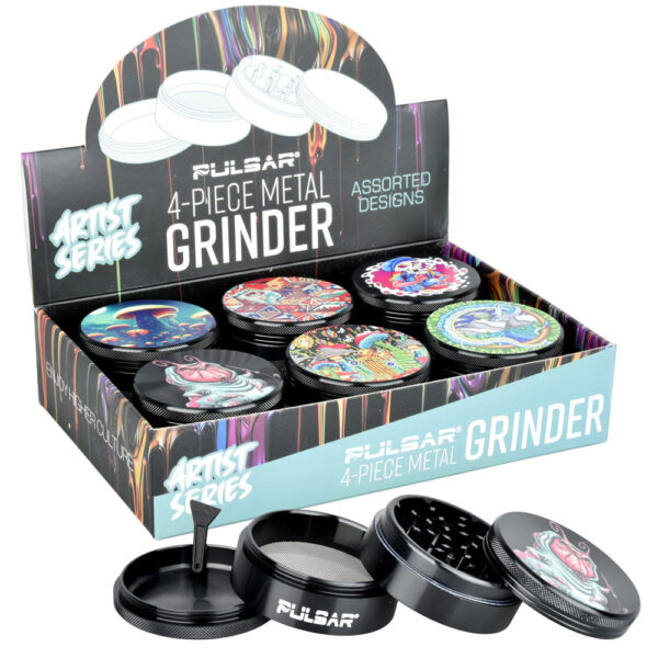 Pulsar Artist Series Grinder – 2.5″ / 4pc / Assorted Designs 6PC DISPLAY
