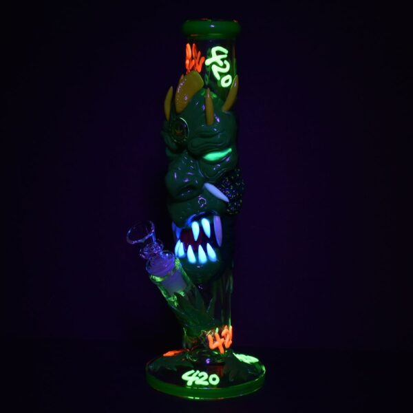 420 Dragon Glow In Dark Tube Water Pipe – 11.8″ / 14mm F - Image 3