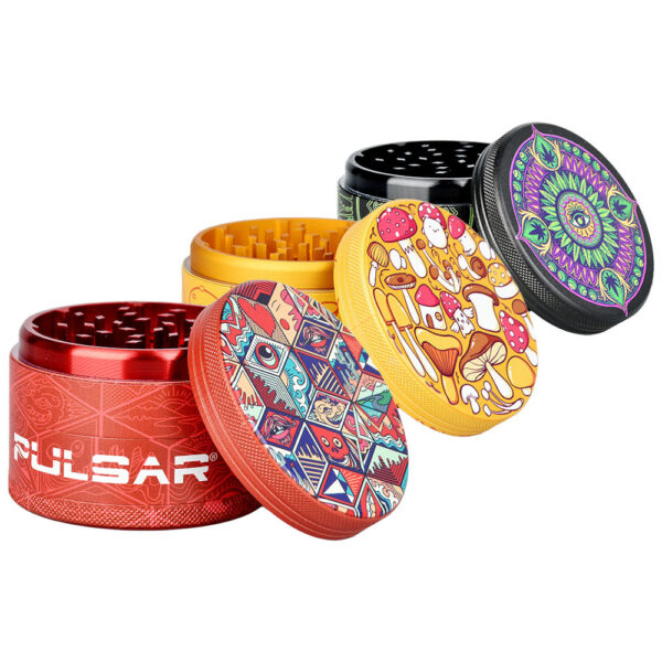 6PC DISP-Pulsar Artist Series Grinder with Side Art- 4pc /2.5″/Asst Designs - Image 2