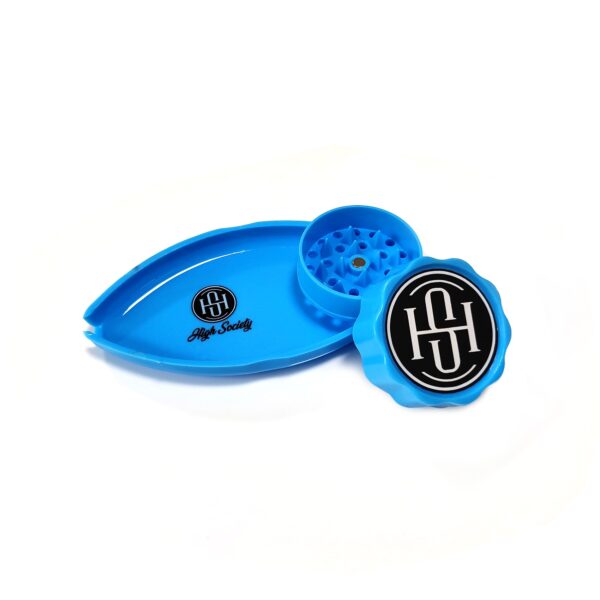 High Society | Mini Rolling Tray Grinder Combo – Neon Blue - Image 3