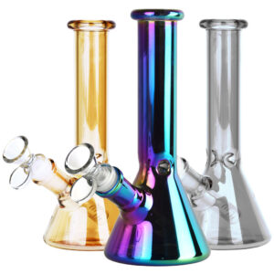 Oil Slick Beaker Water Pipe – 8″ / 14mm F / Colors Vary
