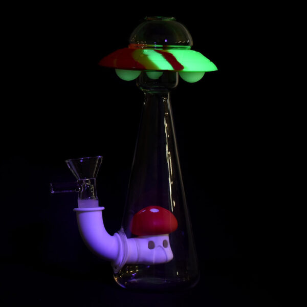 UFO Glass & Silicone GID Water Pipe – 7″/14mm F/Colors Vary - Image 2
