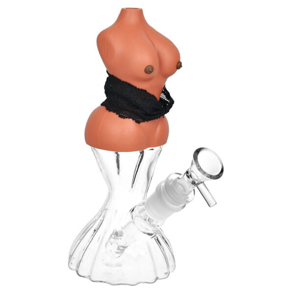 Buxom Body w/ Removable Bra Glass & Silicone Water Pipe – 8″ / 14mm F / Colors Vary - Image 2