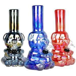 Bear-y Shiny Electroplated Soft Glass Water Pipe – 7.75″ / Colors Vary