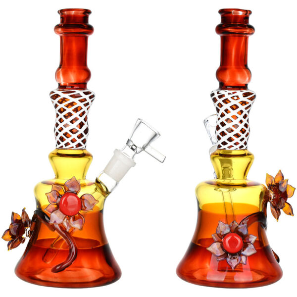 Amber Autumn Flower Water Pipe | 8.5″ | 14mm F