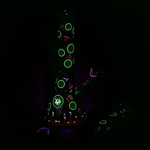 Pulsar Fruit Series Watermelon Zkittles Herb Pipe Glow Duo – 10″ / 14mm F - Image 3