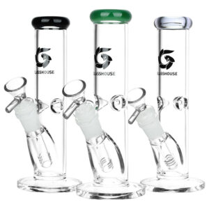 Glass House Pinched Straight Tube Glass Waterpipe – 7.75″ / 14mm F / Colors Vary