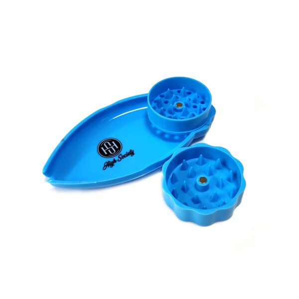 High Society | Mini Rolling Tray Grinder Combo – Neon Blue - Image 4