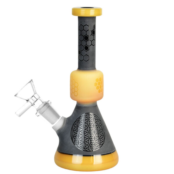 Black Frost Bee Geometry Water Pipe – 7″/14mm F/Colors Vary - Image 2