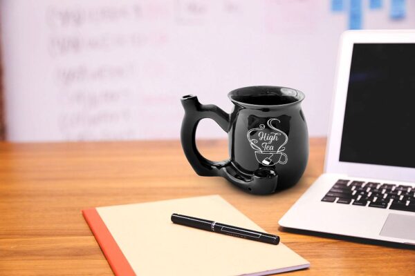 High Tea single wall Mug – shiny black with white imprint - Image 6