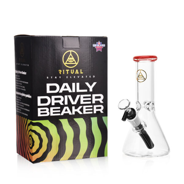 Ritual Smoke – Daily Driver 8″ Beaker w/ American Color Accents – Crimson