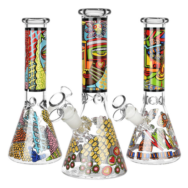 Abstract Art Beaker Water Pipe – 9.75″/14mm F/Designs Vary