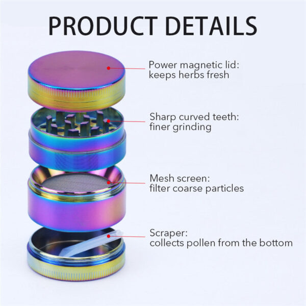 4 Piece Zinc Alloy Iridescent Metal Grinder - Image 2