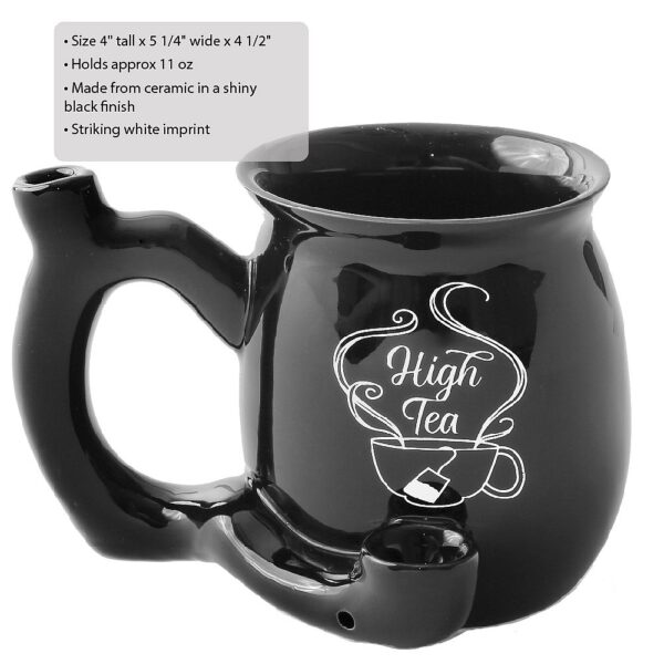 High Tea single wall Mug – shiny black with white imprint - Image 4