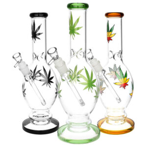 Hemp Leaf Egg Vase Water Pipe – 12″ / 14mm F / Colors Vary