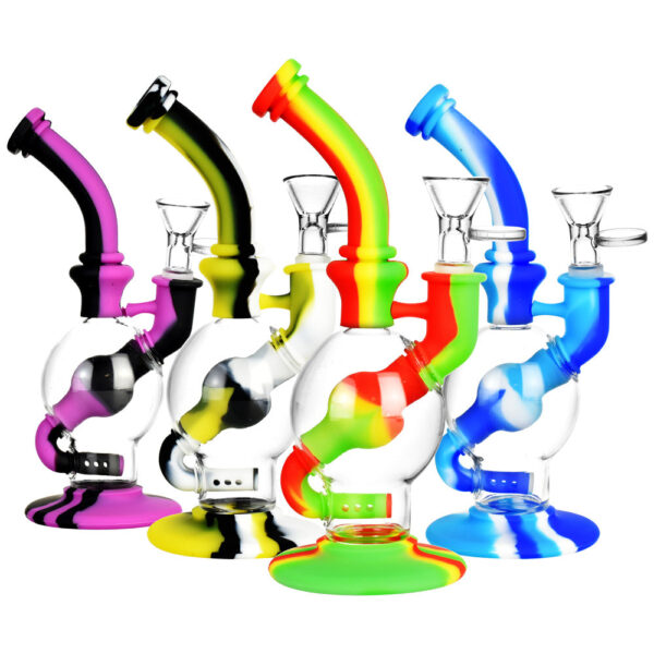 Silicone/Glass Ball Water Pipe – 7.5″ / 14mm F / Colors Vary