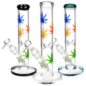 Hemp Leaf Straight Tube Water Pipe – 9.75″/14mm F/Clrs Vry