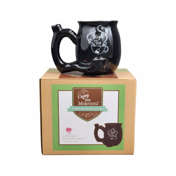 High Tea single wall Mug – shiny black with white imprint - Image 9
