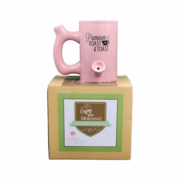 Pink roast & Toast mug with black logo - Image 8