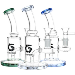 Glass House Bent Neck Glass Water Pipe – 6.75″ / 14mm F / Colors Vary