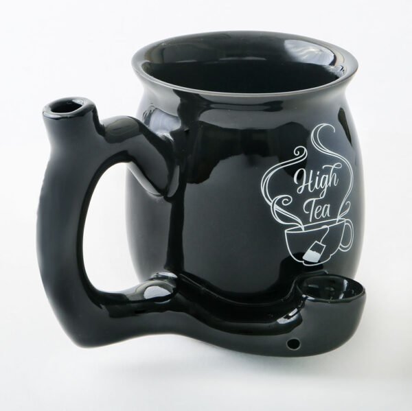 High Tea single wall Mug – shiny black with white imprint - Image 2