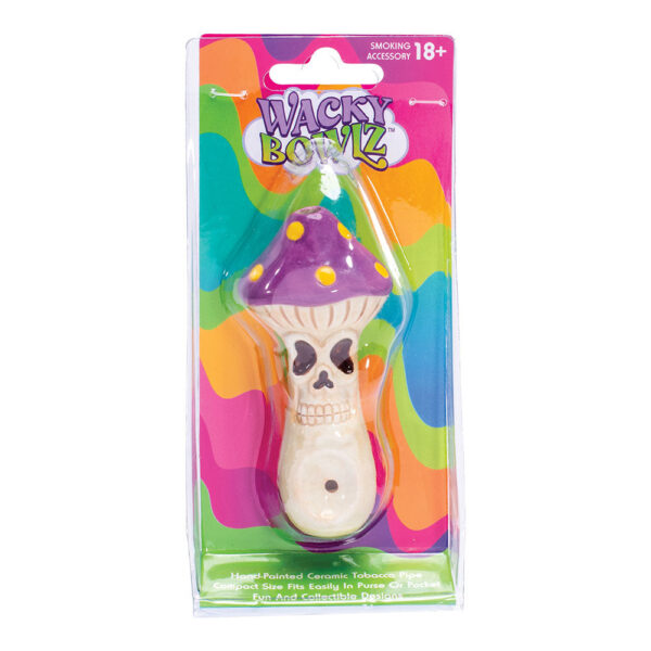 Wacky Bowlz Skull Mushroom Ceramic Pipe – 4″ - Image 3