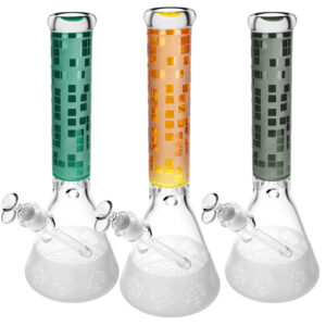 Pixelate Etched Beaker Water Pipe – 15″/14mm F/Colors Vary
