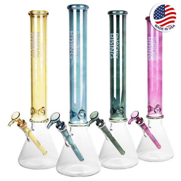 Phoenix Rising Metallic Top Beaker Water Pipe-18″/14mm F/Clrs Vry