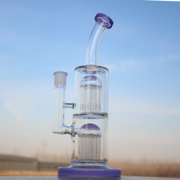 Glass Straight Water Pipe w/ Dual Arm Percolators 10.6″ - Image 4