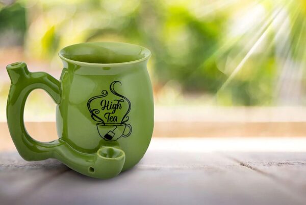 High Tea single wall Mug – shiny green with black imprint - Image 4