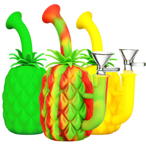 Silicone Pineapple Water Pipe – 7″ / 14mm F / Colors Vary