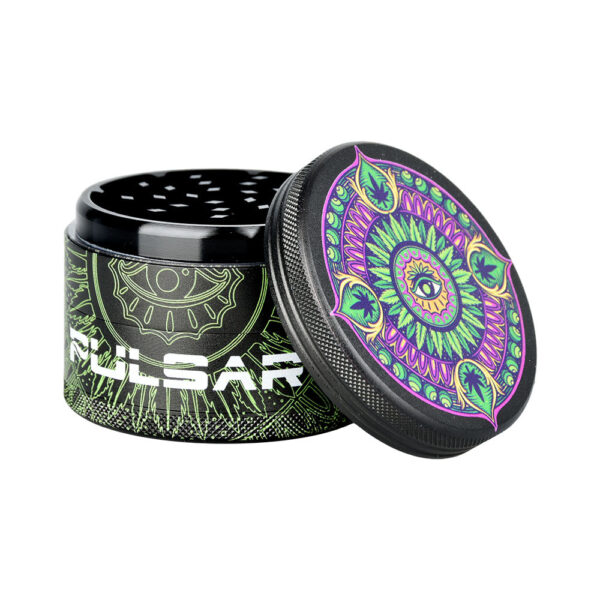 Pulsar Design Series Grinder with Side Art – Hemp Mandala / 4pc / 2.5″ - Image 2