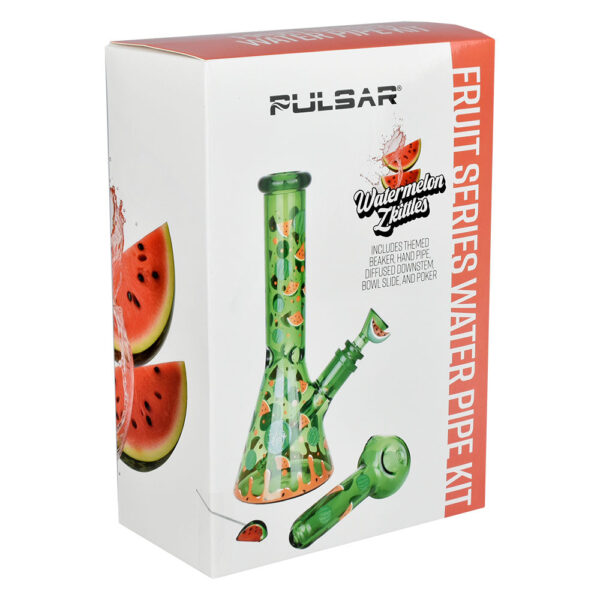 Pulsar Fruit Series Watermelon Zkittles Herb Pipe Glow Duo – 10″ / 14mm F - Image 14