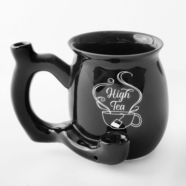 High Tea single wall Mug – shiny black with white imprint