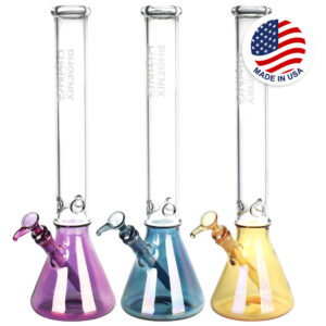 Phoenix Rising Metallic Bottom Beaker Water Pipe-18″/14mm F/ Colors Vary