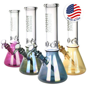 Phoenix Rising Metallic Bottom Beaker Water Pipe -12″/14mm F/Clrs Vry