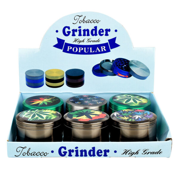 Hemp Leaf Colored Metal Grinder- 4pc/2.5″/Assorted – 6PC DISP